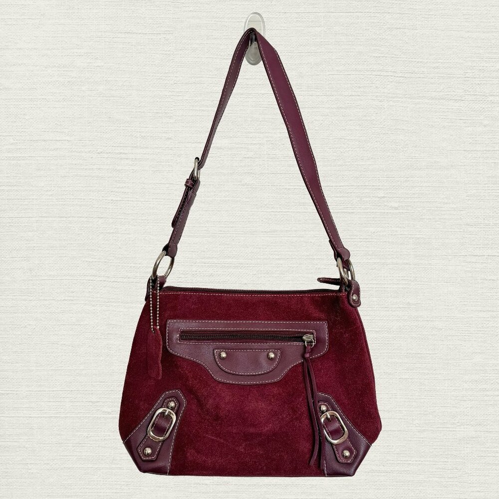 ana a new approach maroon suede leather shoulder bag